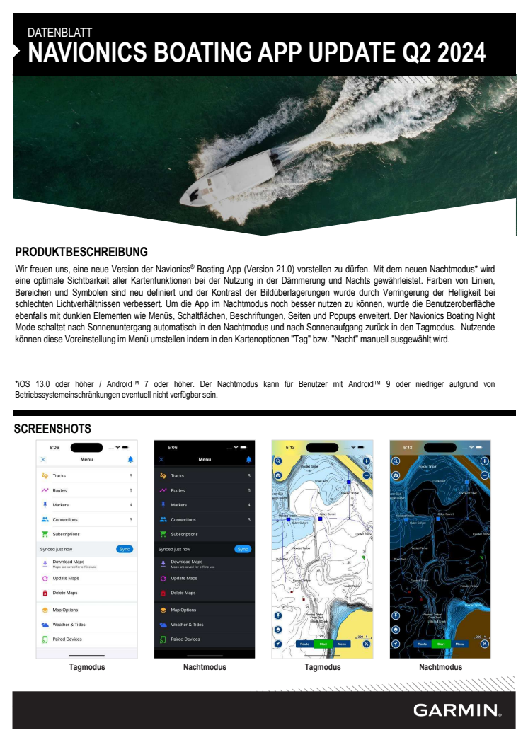 Datenblatt Garmin Update Navionics Boating App Q2 2024