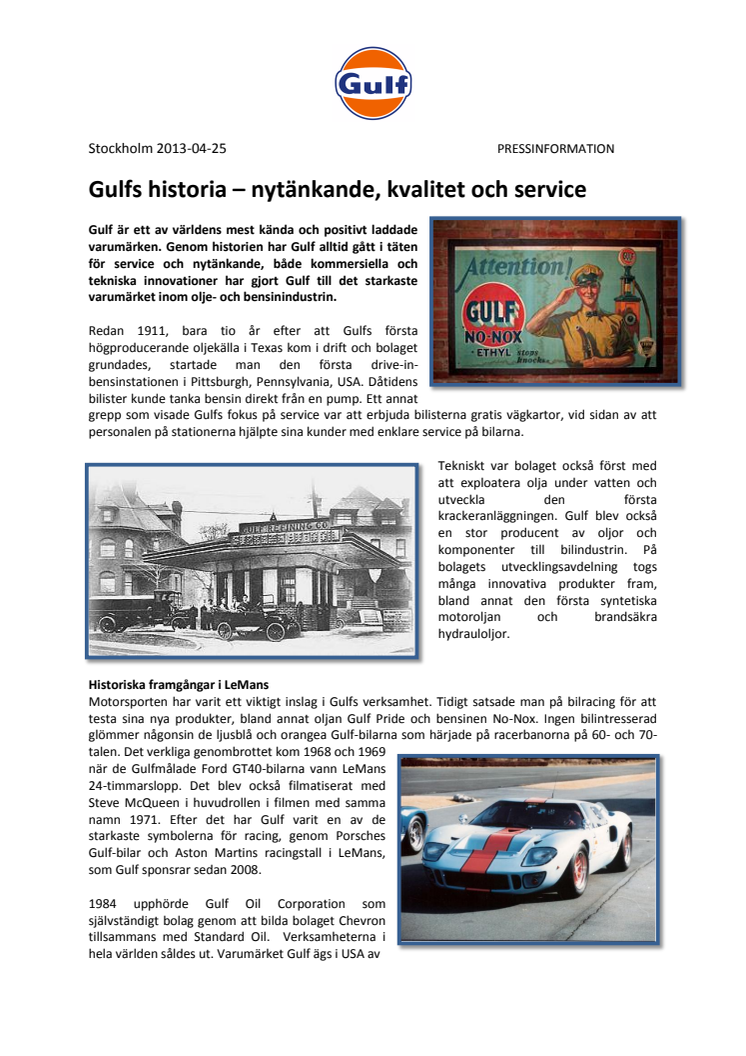 Gulfs historia – nytänkande, kvalitet och service