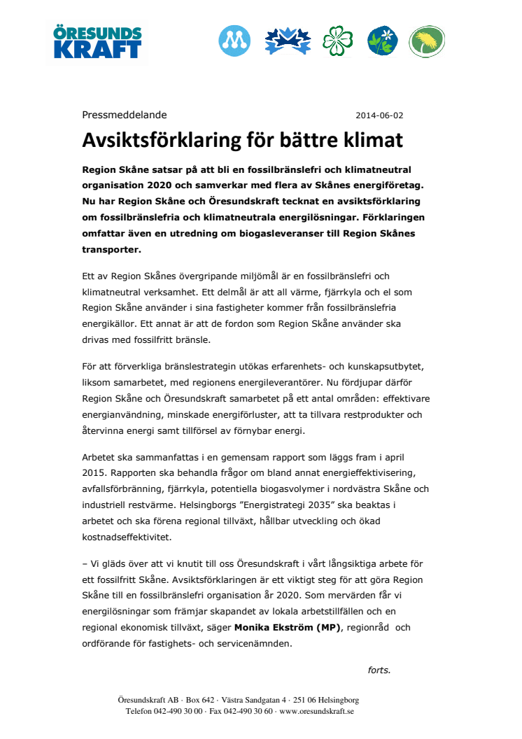 Avsiktsförklaring för bättre klimat