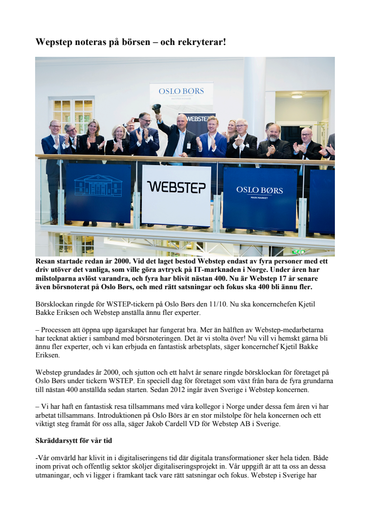 Wepstep noteras på börsen – och rekryterar!