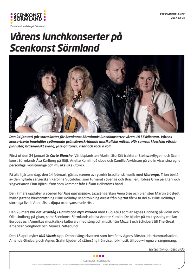 Lunchkonserter på Scenkonst Sörmland våren 2018