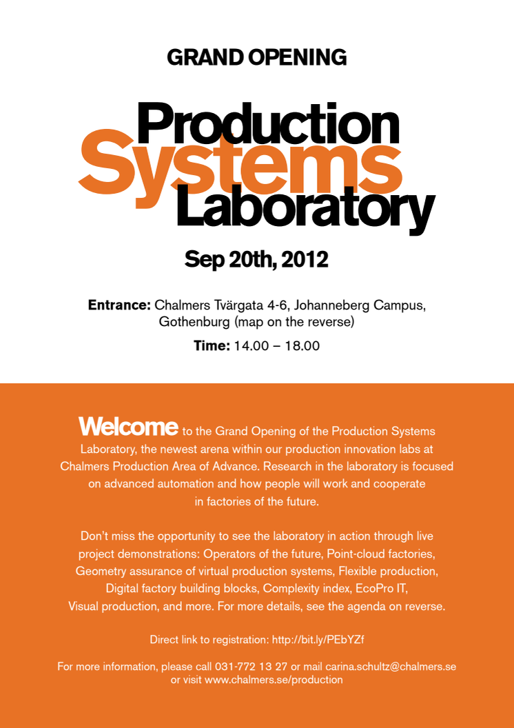 Inbjudan till invigningen av Production Systems Laboratory 20 sep
