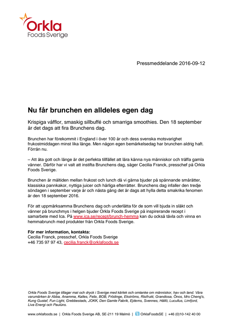 Nu får brunchen en alldeles egen dag
