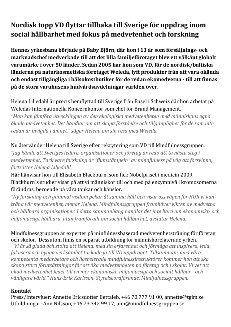 Nordisk topp VD flyttar tillbaka till Sverige för uppdrag inom social hållbarhet med fokus på medvetenhet och forskning
