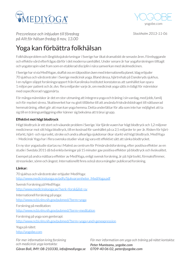 Allt för hälsan mässan: Yoga kan förbättra folkhälsan