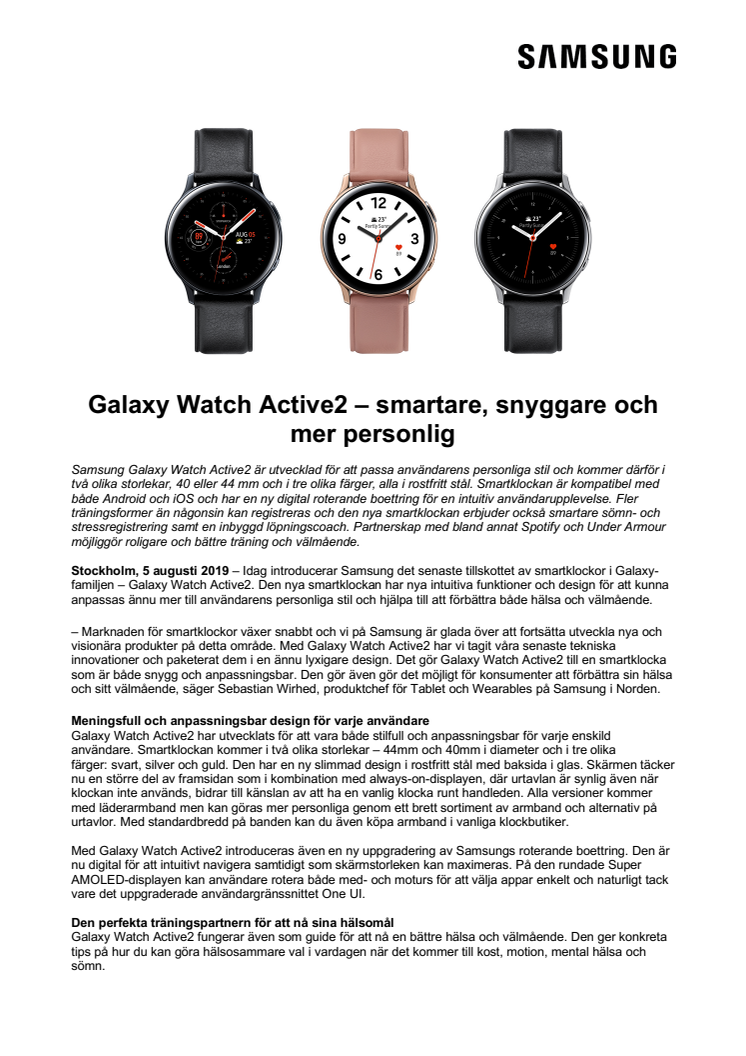 Galaxy Watch Active2 – smartare, snyggare och mer personlig