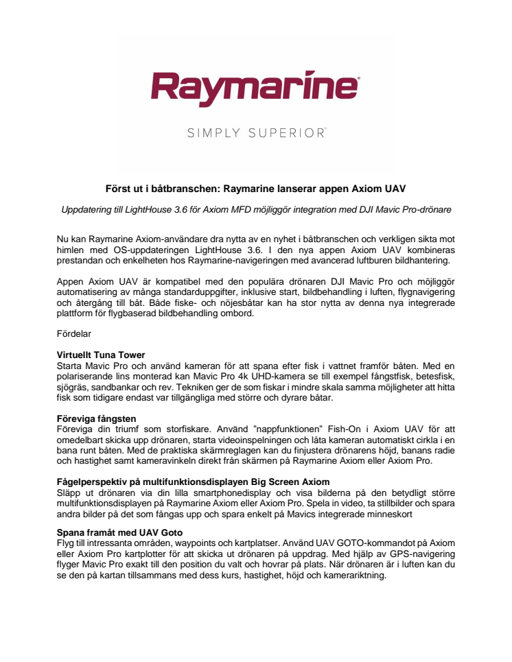 Raymarine: Först ut i båtbranschen: Raymarine lanserar appen Axiom UAV