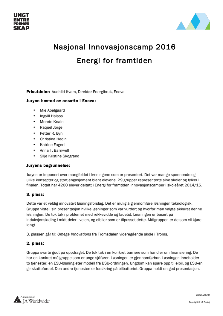 Juryens begrunnelse Energi for framtiden 2016