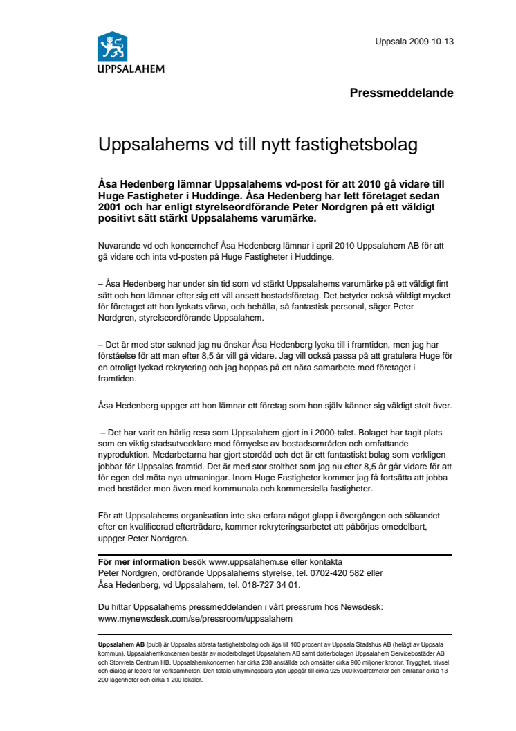 Uppsalahems vd till nytt fastighetsbolag