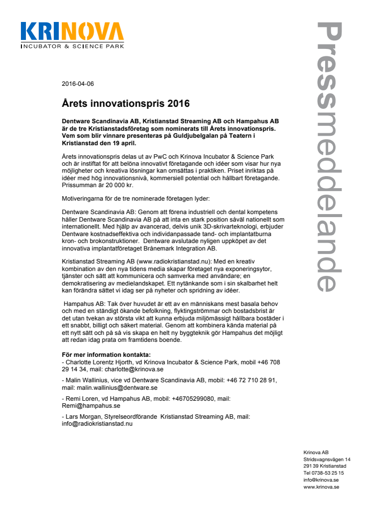 Årets innovationspris 2016