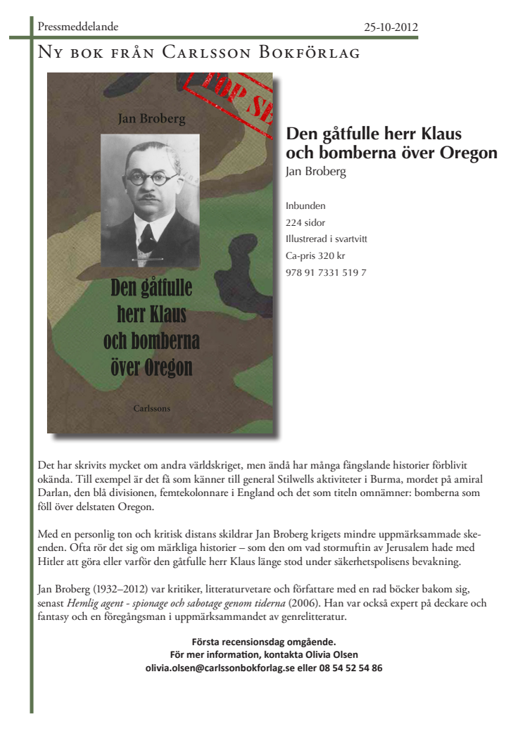 Ny bok: Den gåtfulle herr Klaus och bomberna över Oregon