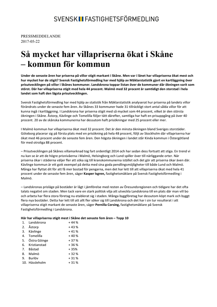 Så mycket har villapriserna ökat i Skåne – kommun för kommun