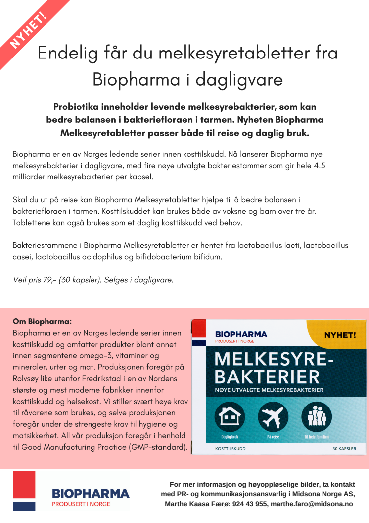 Nyhet! Endelig får du melkesyretabletter fra Biopharma i dagligvare