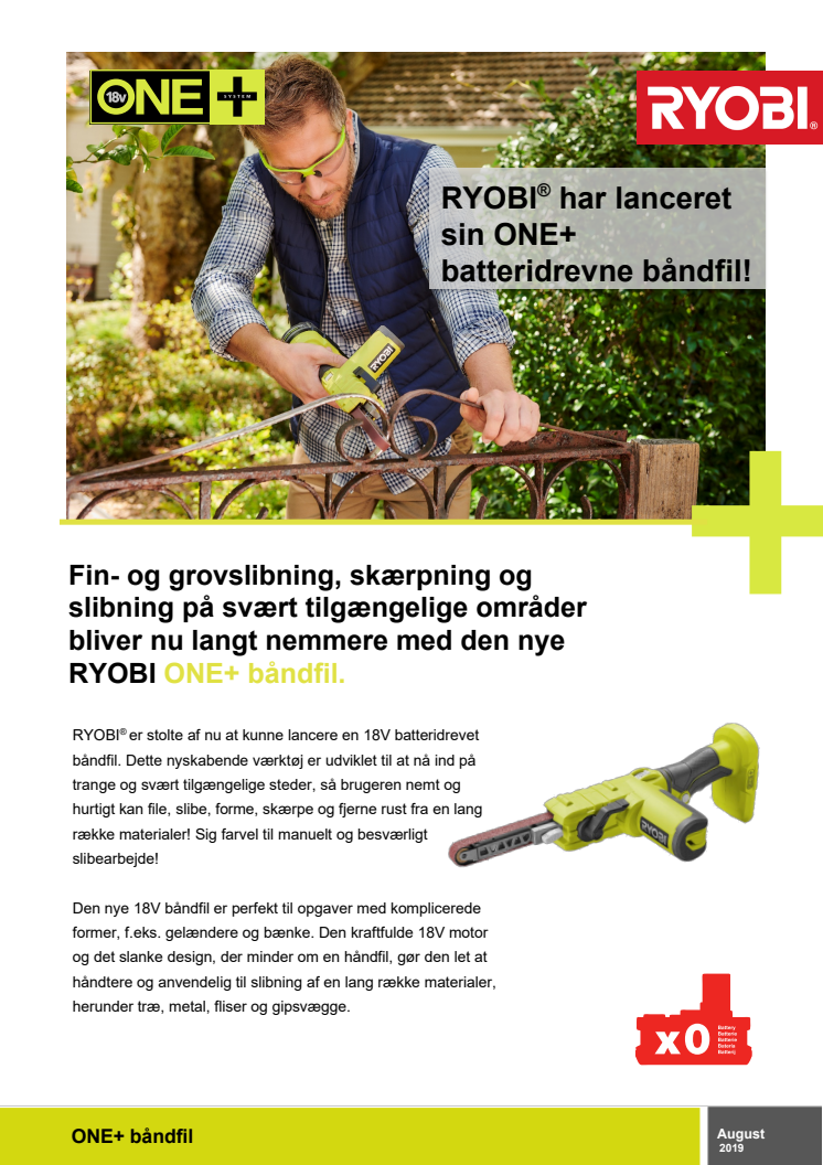 RYOBI® lancere nu sin ONE+ batteridrevne båndfil!