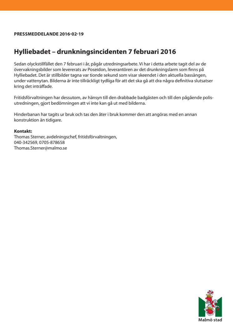 Hylliebadet – drunkningsincidenten 7 februari 2016