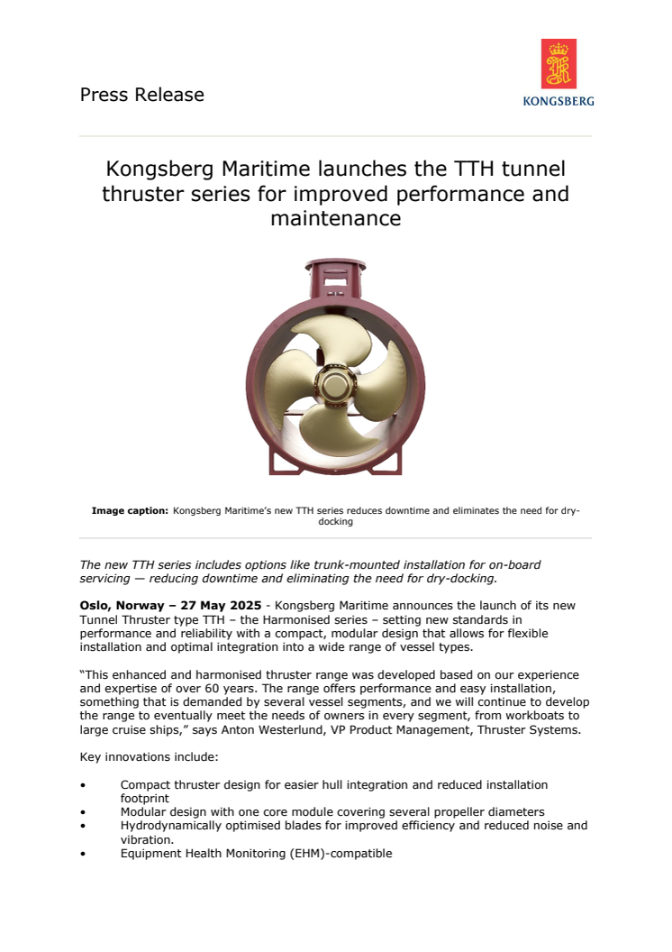 Kongsberg Maritime launches the TTH tunnel thruster series for improved performance and maintenance.pdf