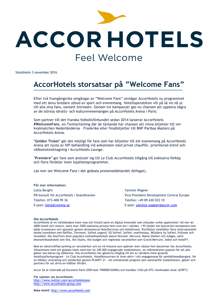 AccorHotels storsatsar på ”Welcome Fans”