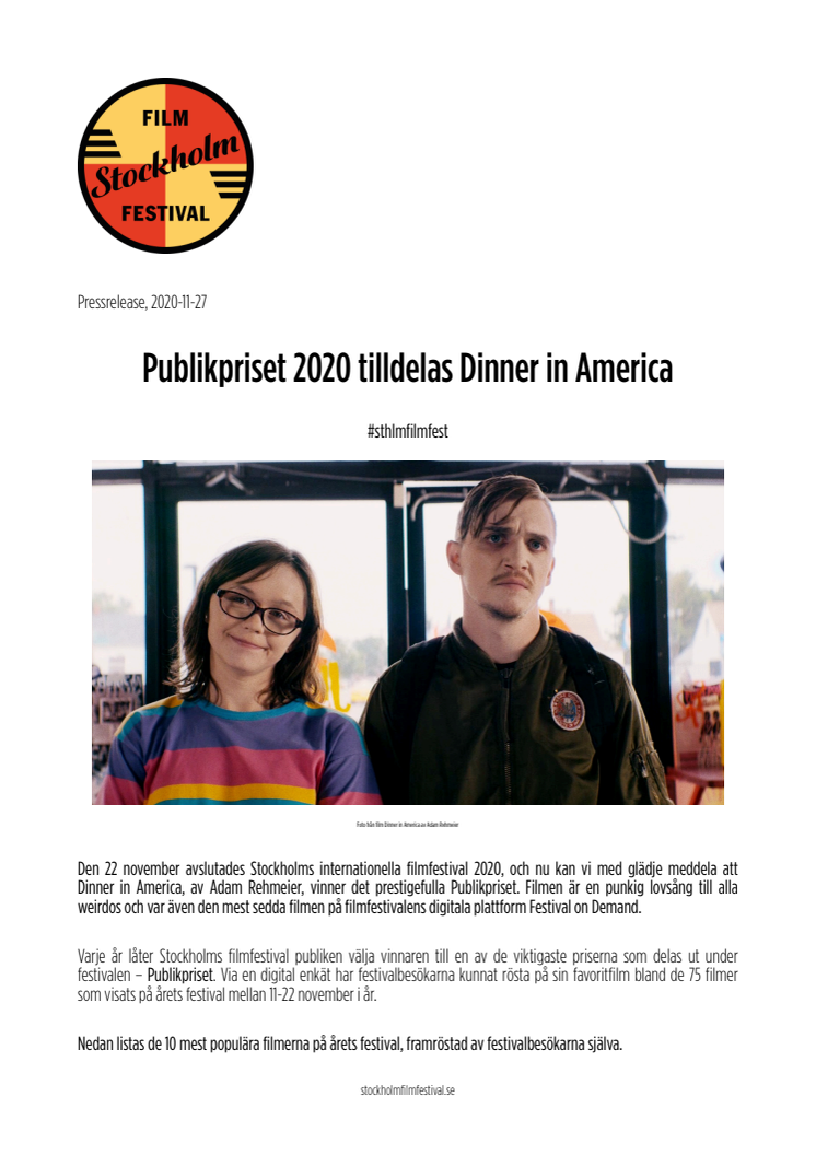 Publikpriset 2020 tilldelas Dinner in America