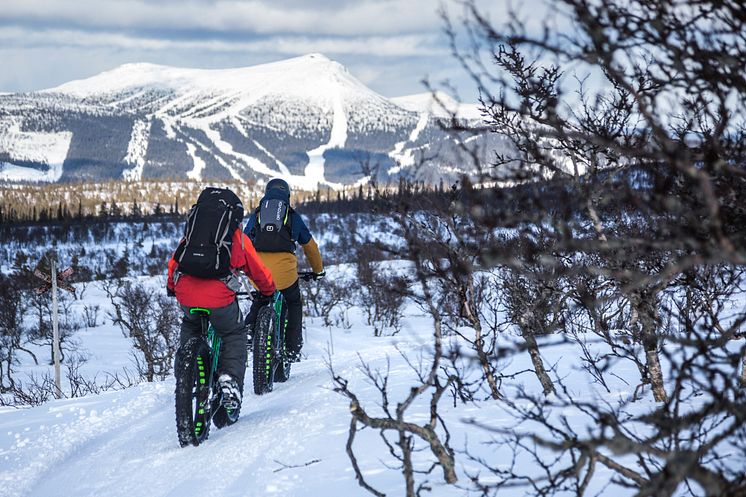 Fatbikeåkare med Hovärken i bakgrunden