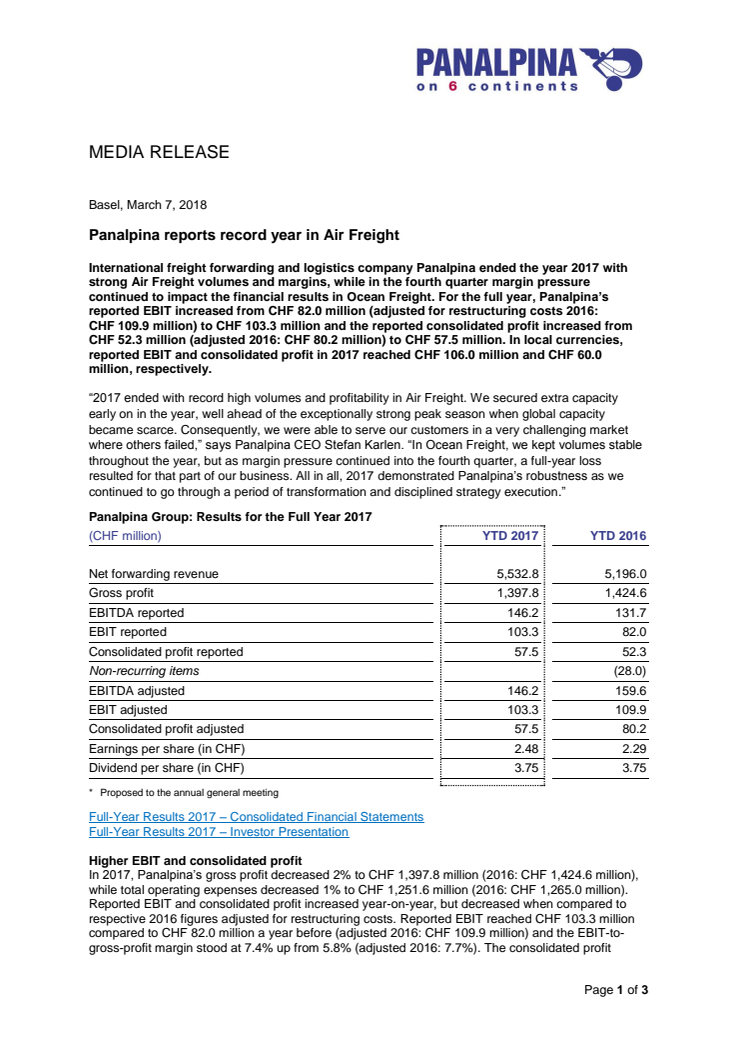 Panalpina reports record year in Air Freight