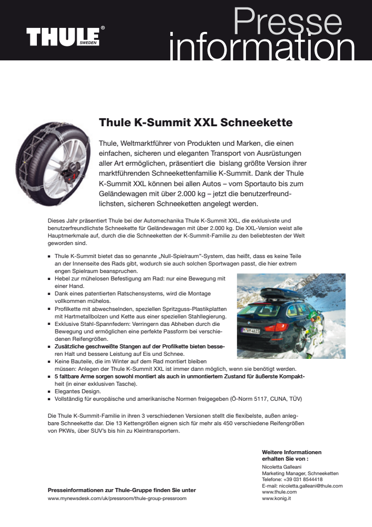 AUF DEUTSCH - Presse Information Thule K-summit XXL snow chains
