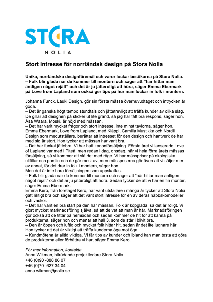 Stort intresse för norrländsk design och hantverk på Stora Nolia