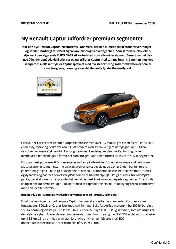 Ny Renault Captur udfordrer premium segmentet med top sikkerhed