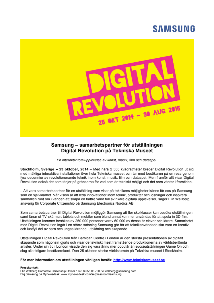 Samsung – samarbetspartner för utställningen Digital Revolution på Tekniska Museet