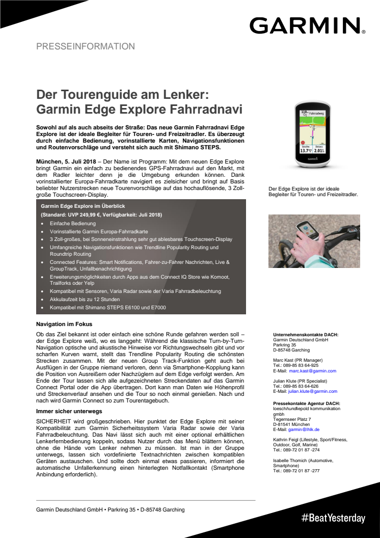 Der Tourenguide am Lenker:  Garmin Edge Explore Fahrradnavi