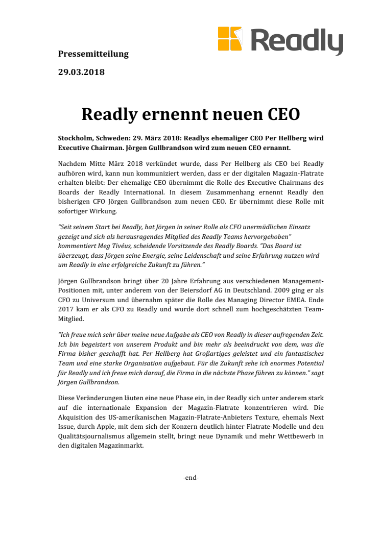 Readly ernennt neuen CEO