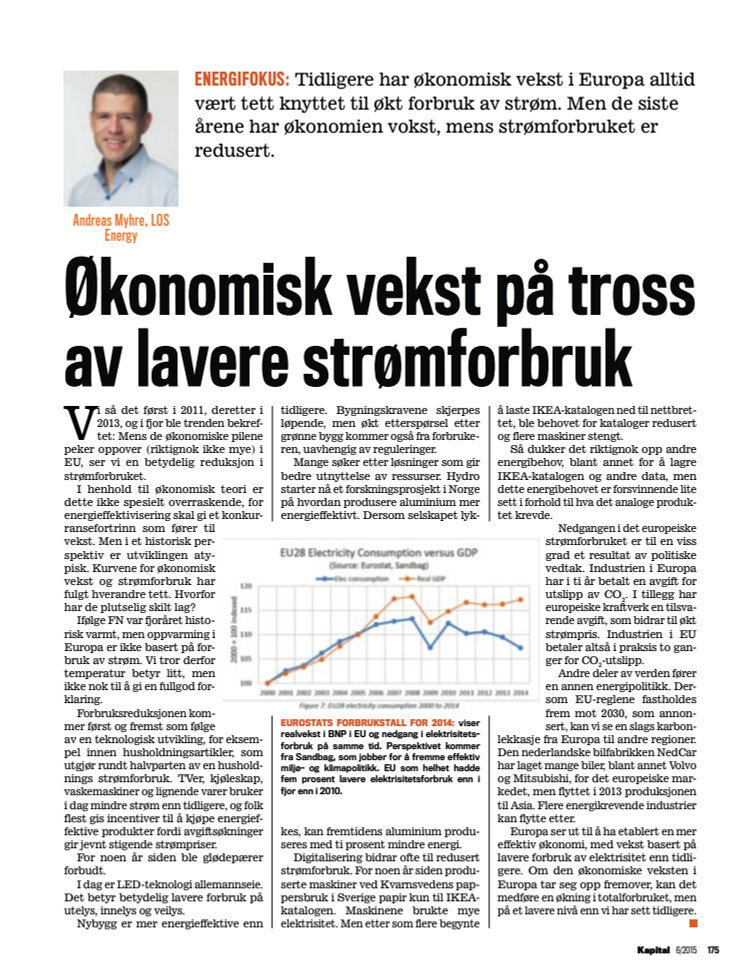 Presseklipp Kapital 2015 #6: Økonomisk vekst på tross av lavere strømforbruk