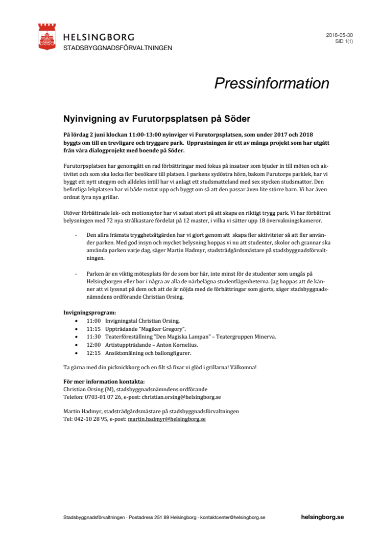 Nyinvigning av Furutorpsplatsen på Söder
