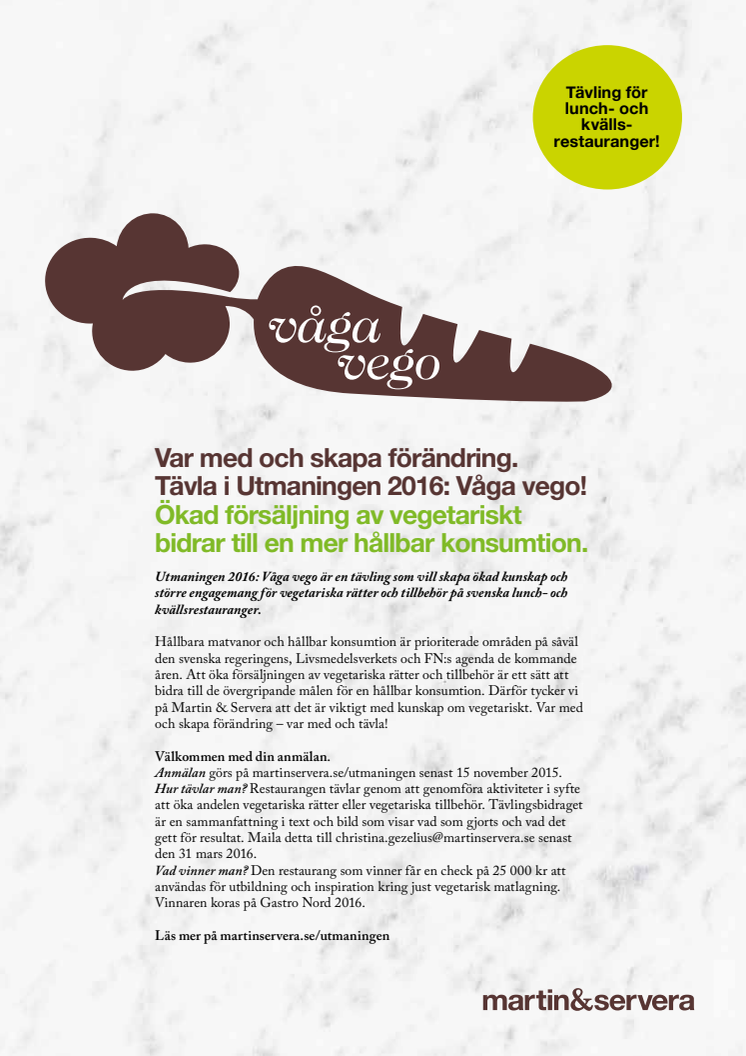 Martin & Servera utmanar för att utveckla vegetariskt på svenska restauranger