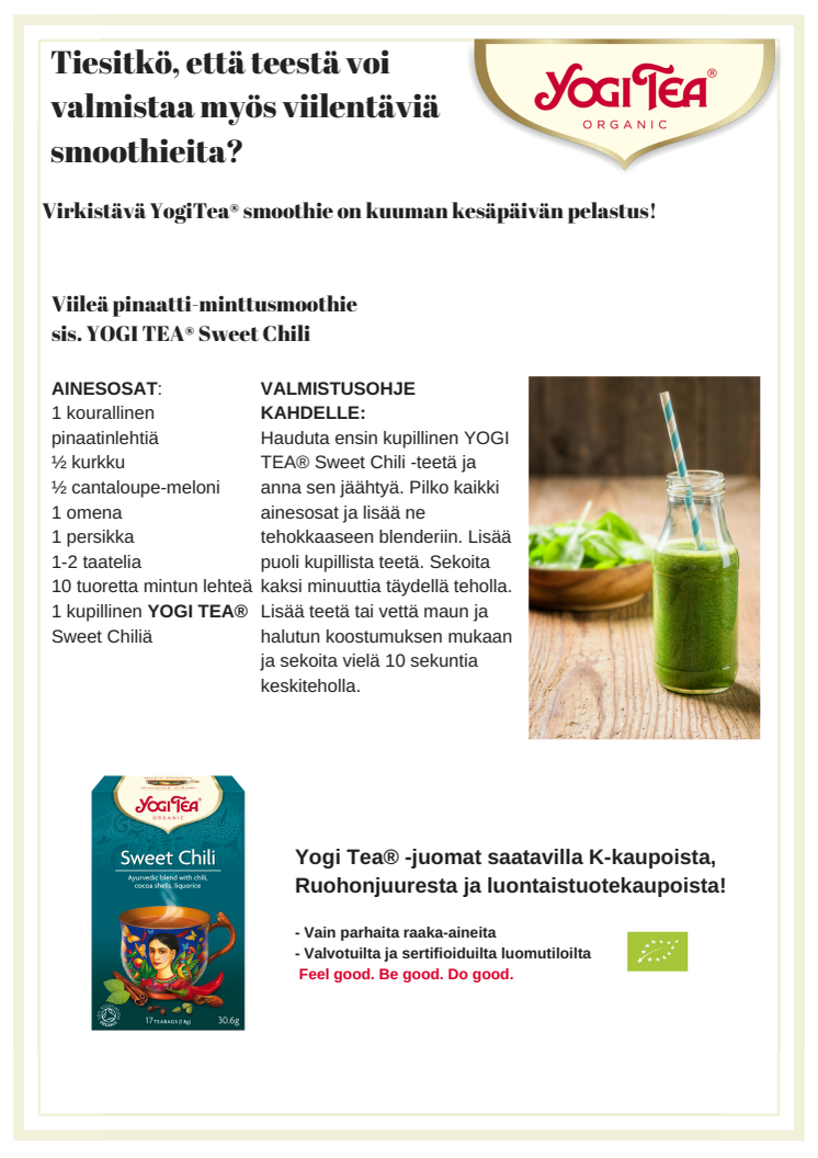 Tiesitkö, että teestä voi valmistaa myös viilentäviä smoothieita? 