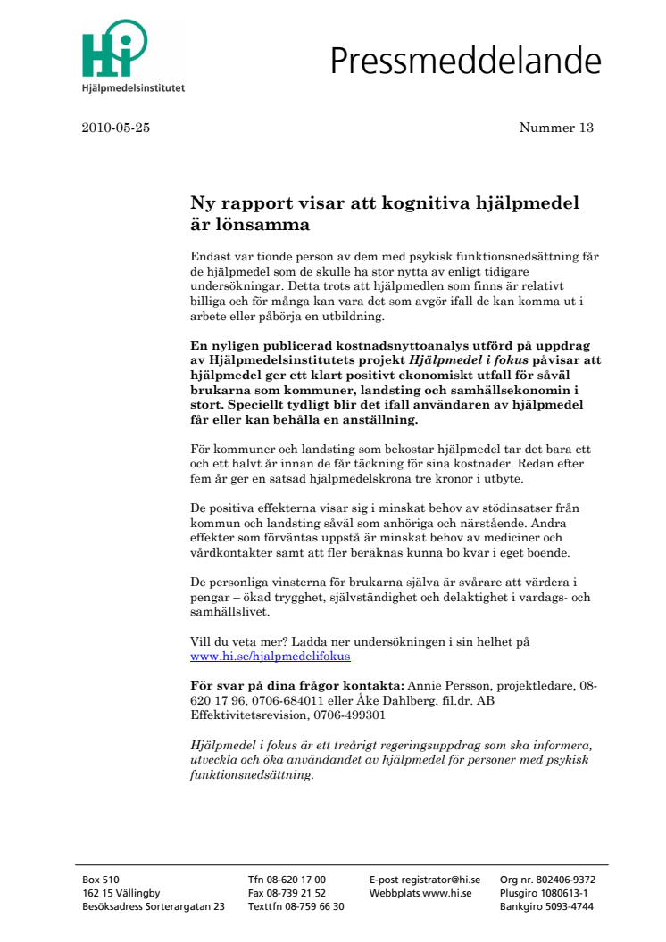 Ny rapport visar att kognitiva hjälpmedel är lönsamma