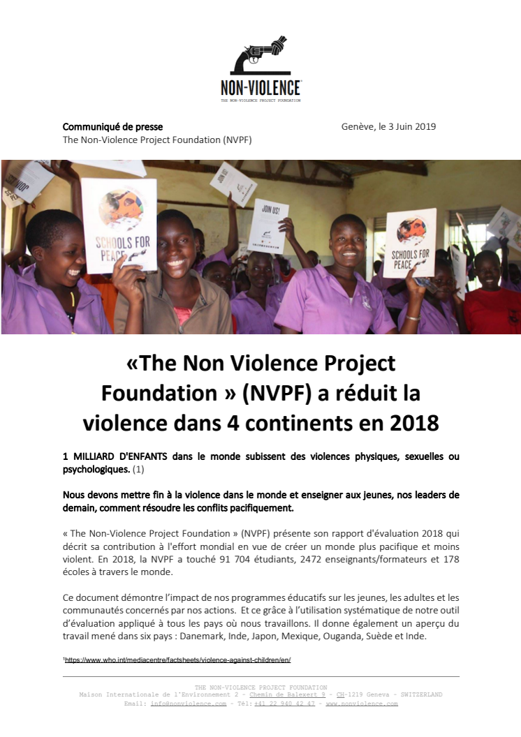 Francaise - The Non-Violence Project Foundation » (NVPF) présente son rapport d'évaluation 2018 