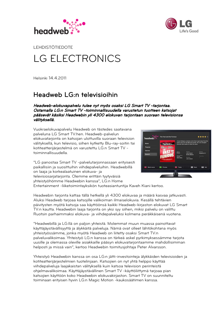 Headweb LG:n televisioihin