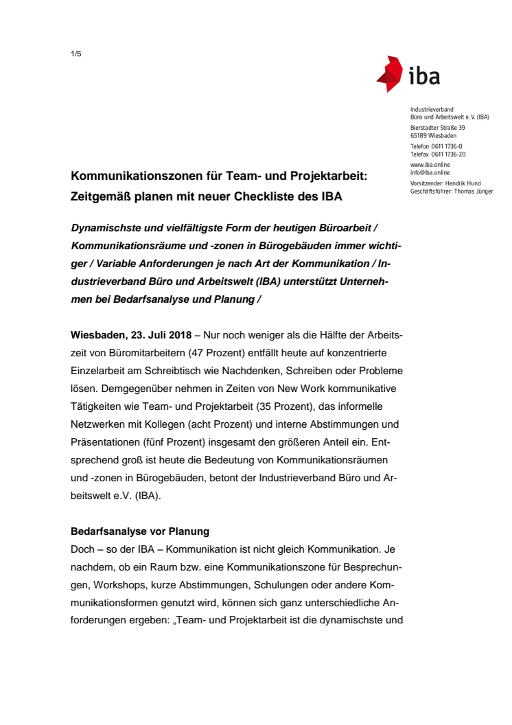 Kommunikationszonen für Team- und Projektarbeit:  Zeitgemäß planen mit neuer Checkliste des IBA 