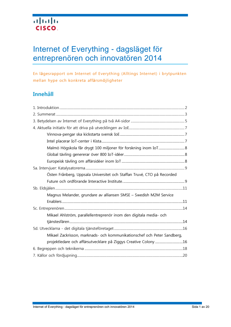 Internet of things - innovationsrapport för Sverige