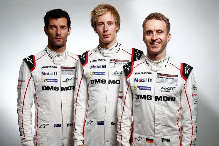 Le Mans 2016, Porsche Team, Mark Webber, Brendon Hartley, Timo Bernhard (l-r)
