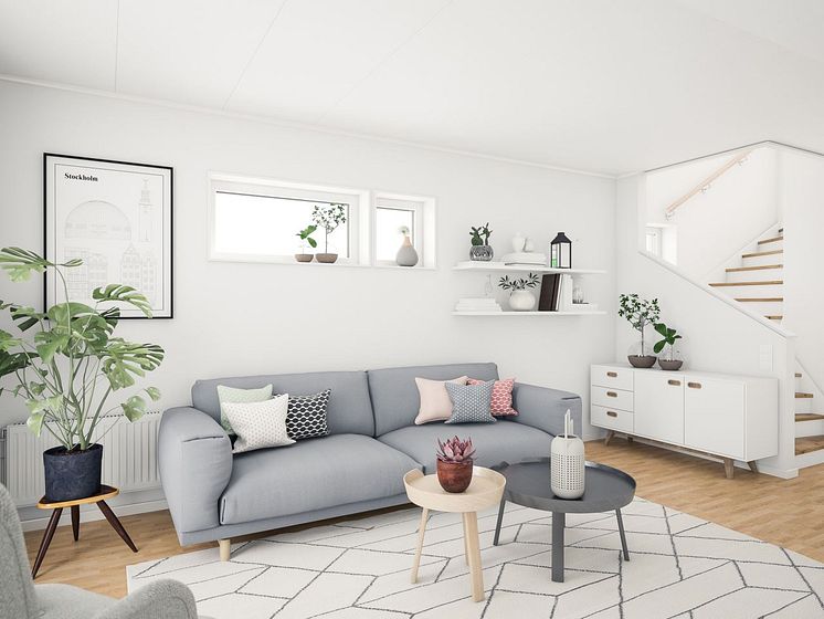 Brf Sundby Äng - 3D-bild av vardagsrummet