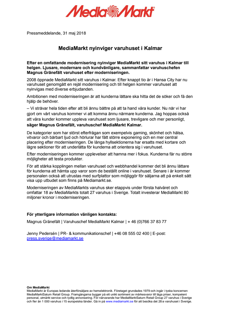 MediaMarkt nyinviger varuhuset i Kalmar 