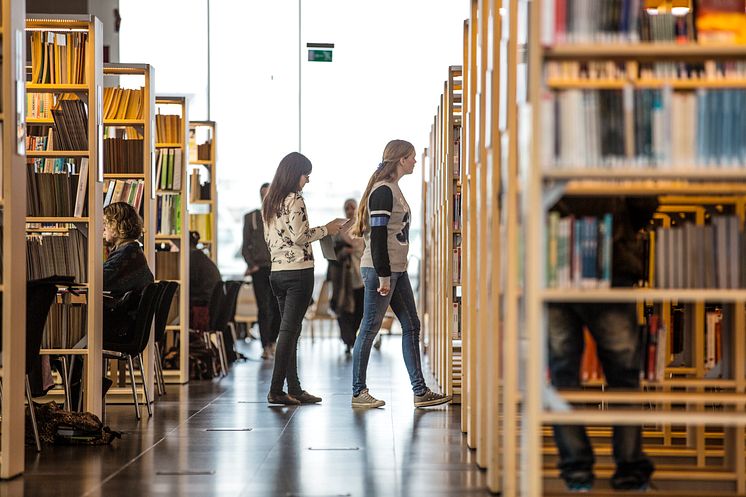 Studenter i bibliotek