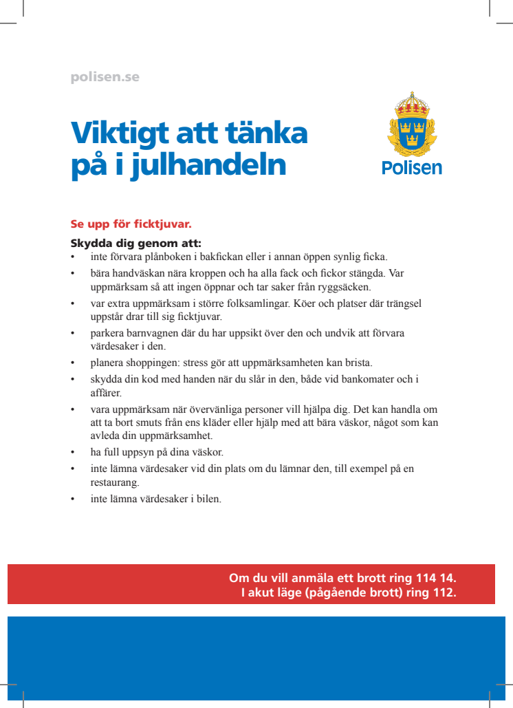 Säkerhetstips från Polisen under julhandeln!