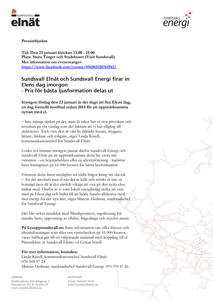 Sundsvall Elnät och Sundsvall Energi firar in Elens dag imorgon - Pris för bästa ljusformation delas ut