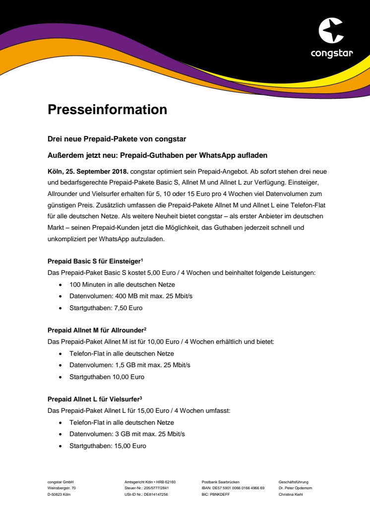 Drei neue Prepaid-Pakete von congstar