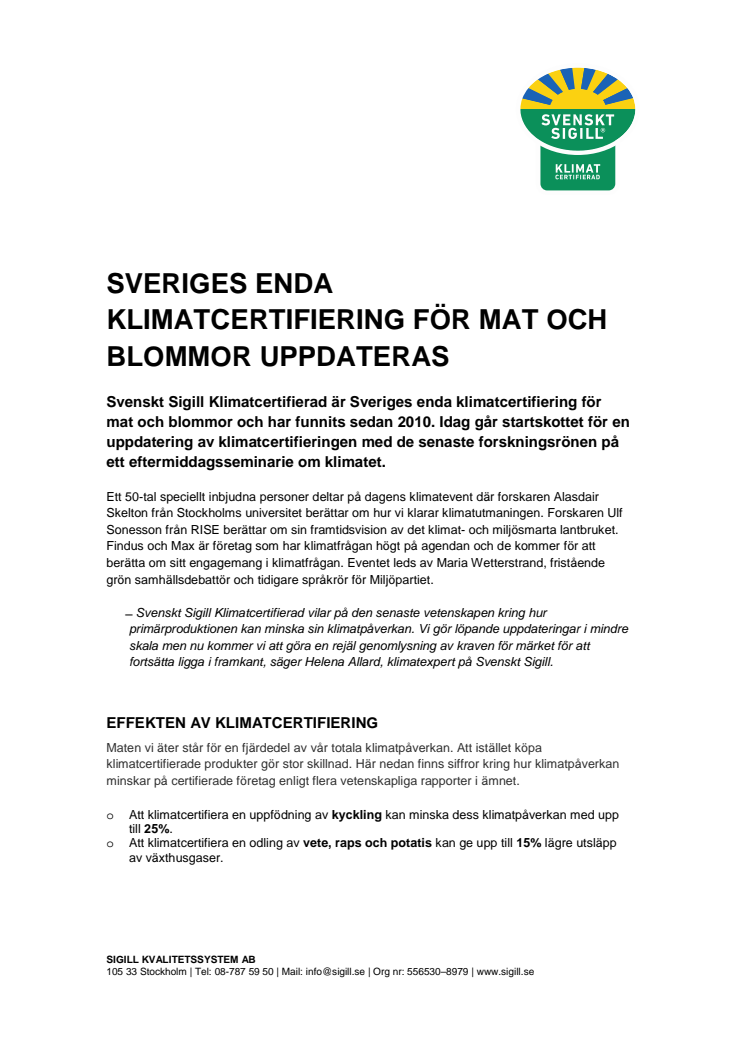 SVERIGES ENDA KLIMATCERTIFIERING FÖR MAT OCH BLOMMOR UPPDATERAS