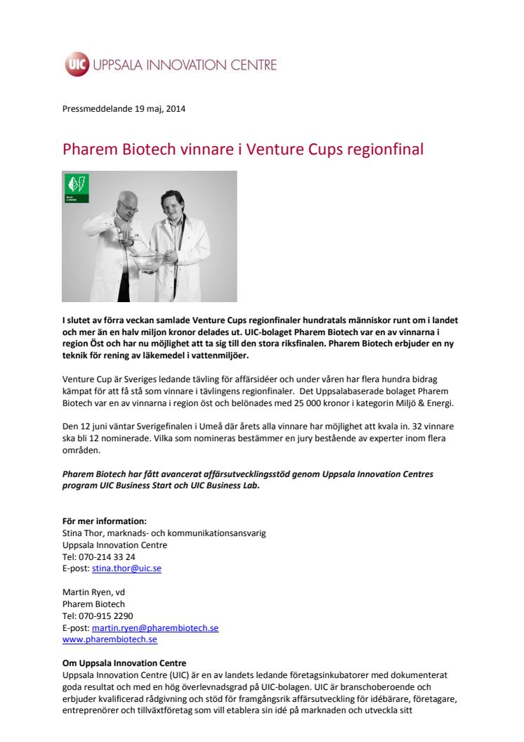 Pharem Biotech vinnare i Venture Cups regionfinal