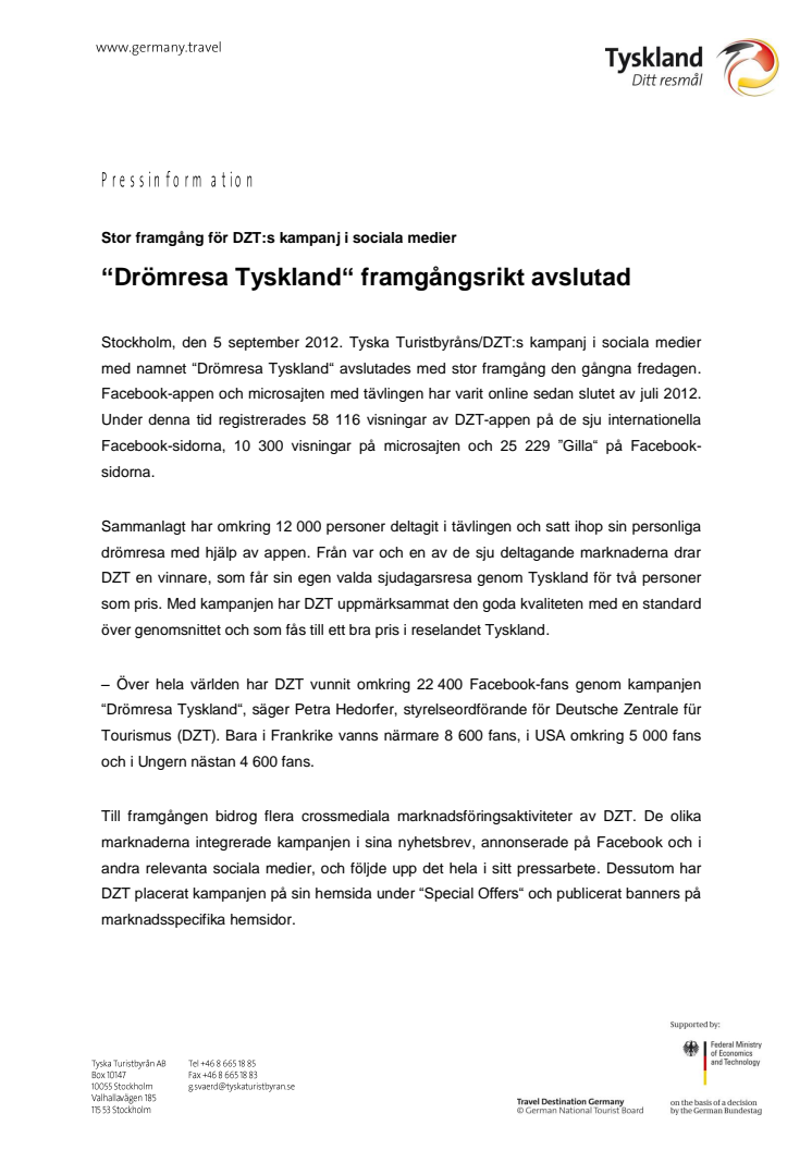 Kampanjen “Drömresa Tyskland“ framgångsrikt avslutad