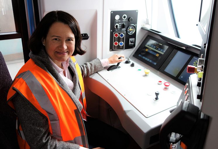 In the driving seat - Catherine West MP tries out the driver's cab of a new Moorgate train